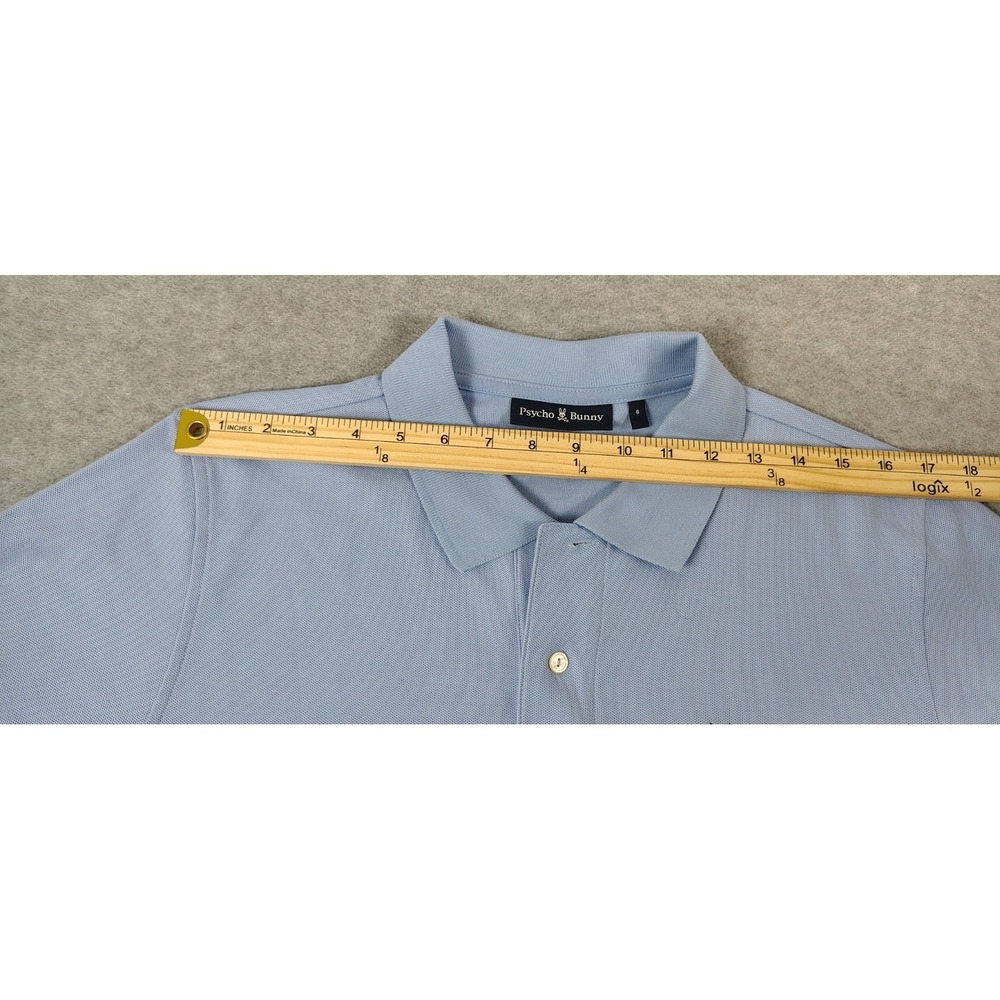 Psycho Bunny 100% Pima Cotton Polo Short Mens Sz 6 US LG Light Blue - Picture 7 of 9